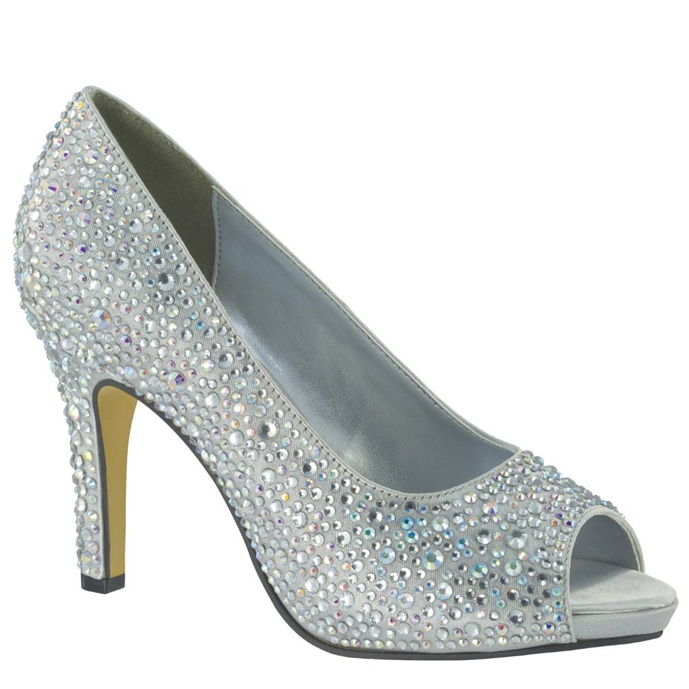 Touch Ups Eliza SilverSatin Jeweled Peep Toe Pumps